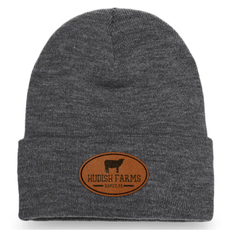 Leather Patch Beanie (Grey with Tan Leather) Main Image